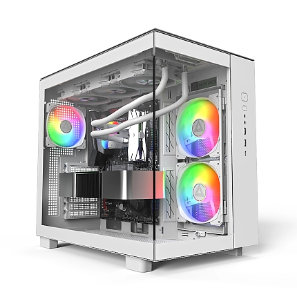 Montech кутия KING 65 Pro, Dual Chamber Mid-tower Case, 3 ARGB Fans, White