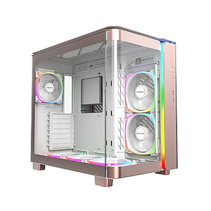 Montech кутия KING 95 Pro, Dual Chamber Mid-tower Case, 6 ARGB Fans, 2 Front Panels, Rose Gold