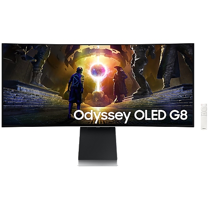 Monitor LED Samsung LS34DG850SUXDU Odyssey G85SD, 34"   Ultra WQHD Curved 1800R 21:9 (3440x1440) OLED 174Hz, 250 cd/m2, 1m:1, HDR400, 0.03ms (GTG), 178/178, FreeSync, 1xDP 2xHDMI, USB Hub, Speakers 3.5 Jack, Remote, 2Y