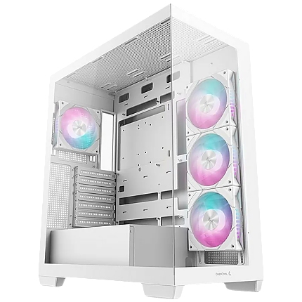 DeepCool CG580 4F WH, Mid Tower, Mini-ITX/Micro-ATX/ATX, Rear Connector support, 2xUSB3.0, 1x Type-C Gen2, 1xAudio, 3x120mm ARGB Reverse Fans, 1x120mm ARGB Fan, Tempered Glass, Mesh Panel, White, R-CG580-WHADA4-G-1