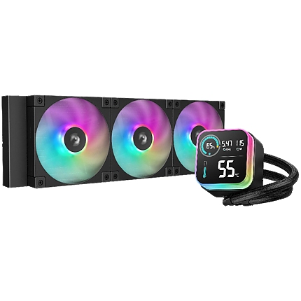 DeepCool LQ360, 360mm CPU Liquid Cooler, 3x120mm ARGB PWM Fans, LED Screen, Anti-Leak Technology, Black, LGA1851/1700/1200/1151/1150/1155, AMD AM5/AM4, 5Y, R-LQ360-BKLSMW-G-1