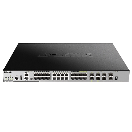 D-Link 20-port GE PoE 370W Layer 3 Stackable Managed Gigabit Switch including 4-port Combo 4-port Combo