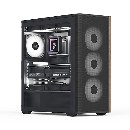 AeroCool кутия Case ATX - D501A Black, Addressable RGB, Wood
