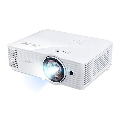 Acer Projector S1386WHn, DLP, Short Throw, WXGA (1280x800), 3600 ANSI Lumens, 20000:1, 3D, HDMI, VGA, LAN, RCA, Audio in, Audio out, VGA out, DC Out (5V/1A, USB-A), Speaker 16W, Bluelight Shield, 3.1kg, White + Acer T82-W01MW 82.5" (16:10) Tripod Screen