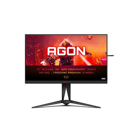 AOC AG325QZN/EU, 31.5" Fast VA WLED, 2560x1440@240Hz, 1ms GtG, 0.5ms MPRT, 400cd m/2, 4000:1, 80M:1 DCR, Adaptive Sync, FlickerFree, Tilt, Height Adjust, Pivot, Swivel, 2xHDMI, 2xDP, USB hub