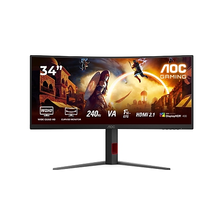 AOC CU34G4Z, 34" Curved 1500R, VA, WLED, 3440x1440@240Hz, 1ms GtG, 0.3ms MPRT, 450cd m/2, 2500:1, 80M:1 DCR, Adaptive Sync, FlickerFree, Low Blue Light, Tilt, Height Adjust, Pivot, Swivel, 2xHDMI, DP, USB hub