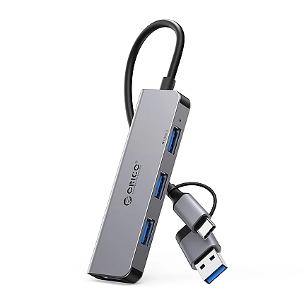 Orico хъб HUB USB-C/USB-A 4 port - USB3.0 x 1, USB2.0 x 3, Aluminium - YSA5-U3-GY