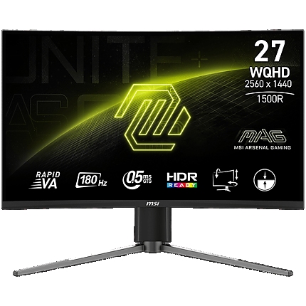 MSI MAG 27CQ6PF Curved Gaming Monitor, 27" 180Hz, WQHD (2560x1440) 16:9, Rapid VA Anti-glare, 1500R Curve, 0.5ms, 300nits, 5000:1, 178/178, AMD FreeSync, HDR Ready, Adjustable Stand, 1x DP, 2x HDMI, 3Y Warranty