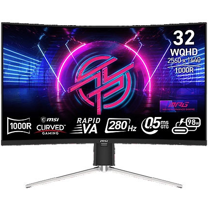 MSI MPG 325CQRXF Gaming Monitor, 31.5" 280Hz, WQHD (2560x1440) 16:9, Rapid VA, Anti-glare, 0.5ms, 350nits, 3200:1, 178/178, 1000R Curve, Adaptive Sync, DisplayHDR 400, Adjustable Stand, 1x DP, 1x HDMI, 1x Type-C 98W, USB Hub, 3Y Warranty