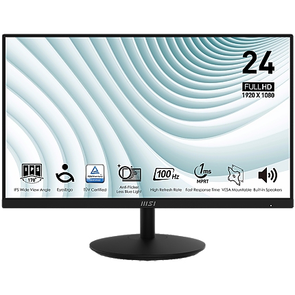 MSI PRO MP242A Professional Business Monitor, 23.8" 100Hz, FHD (1920x1080) 16:9, IPS Anti-glare, 1ms/4ms, 300nits, 1000:1, 178/178, Adaptive-Sync, Tilt, 1x D-Sub(VGA), 1x HDMI, 1x DP, Speakers, 3Y Warranty
