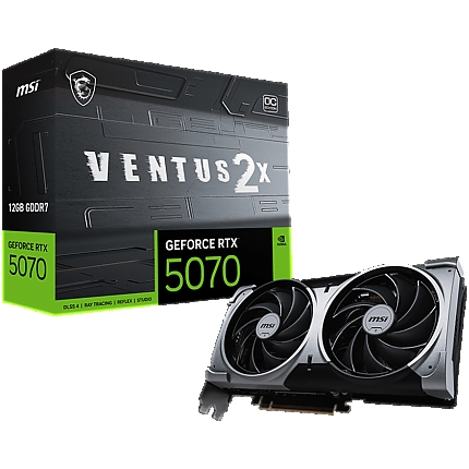 MSI Video Card Nvidia GeForce RTX 5070 12G VENTUS 2X OC, 12GB GDDR7, 192bit, Effective Memory Clock: 28000MHz, Boost: 2542 MHz, 6144 CUDA Cores, PCIe 5.0, 3x DP 2.1b, HDMI 2.1b, RAY TRACING, Dual Fan, 1x16pin, 650W Recommended PSU, 3Y