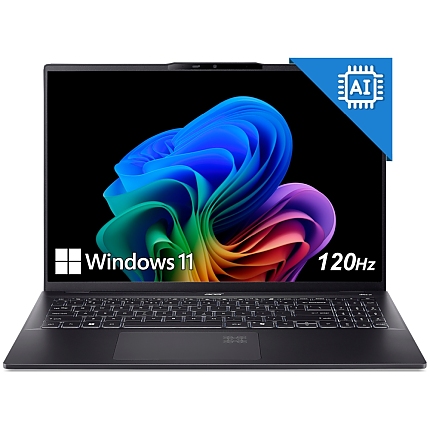 Acer Swift 16 AI, SF16-51-99ND, Intel Core Ultra 9 288V, 16" 2.8K OLED (2880x1800) DCI-P3 100%, 32GB LPDDR5X 6400MHz on board, 1024GB PCIe NVMe SSD, Intel UMA, QHD Cam, WiFi 7, BT 6E, Backlit Kbd, Win 11 Home, Ice Black