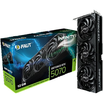 PALIT GeForce RTX 5070 Infinity 3 12GB GDDR7 192 bit, 1x HDMI 2.1b, 3x DP 2.1b, 3 Fan, 1x 16-pin pwr connector, 650W, board size 291.9 x 116.6 x 41.3 mm, NE75070019K9-GB2050S