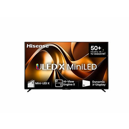 Hisense 85" UXNQ, 4K Ultra HD 3840x2160, ULED X, FALD, Quantum Dot, 144Hz, IPS, HDR 10+, HLG, Dolby Vision IQ, Dolby Atmos, Smart TV, WiFi 6E, WiFi Direct, BT, Anyview Cast, 4xHDMI, 2xUSB, LAN, CI+, DVB-T2/C/S2, Black