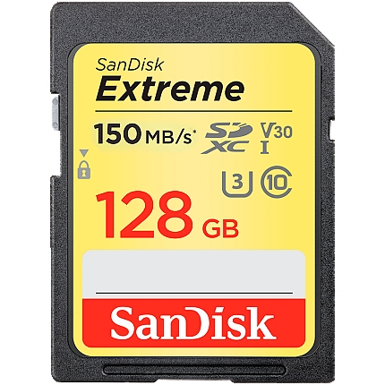 SanDisk Extreme 128GB SDXC Memory Card + 1 year RescuePRO Deluxe up to 180MB/s & 90MB/s Read/Write speeds, UHS-I, Class 10, U3, V30