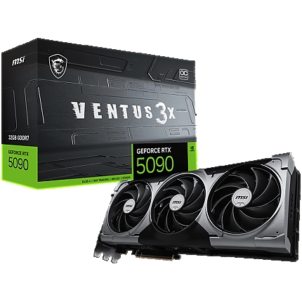 MSI Video Card Nvidia GeForce RTX 5090 32G VENTUS 3X OC, 32GB GDDR7, 512bit, Effective Memory Clock: 28000MHz, Boost: 2437 MHz, 21760 CUDA Cores, PCIe 5.0, 3x DP 2.1b, HDMI 2.1b, RAY TRACING, Triple Fan, 1x16pin, 1000W Recommended PSU, 3Y