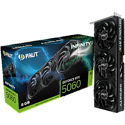 PALIT GeForce RTX 5060 Infinity 3 8GB GDDR7 128 bit, 1x HDMI 2.1b, 3x DP 2.1b, 2 Fan, 1x 8-pin pwr connector, 550W, 291.9 x 116.6 x 41.3 mm, NE75060019P1-GB2063S