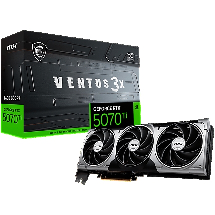 MSI Video Card Nvidia GeForce RTX 5070 Ti 16G VENTUS 3X OC (16GB GDDR7/256bit, PCI-E Gen5, 3x DP 2.1, 1x HDMI 2.1, 1x 16-pin Power Connector, Retail)