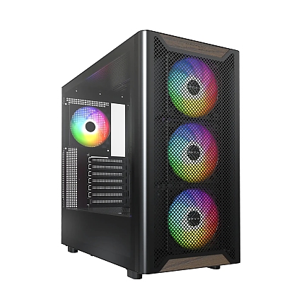 Montech кутия Case ATX - XR Wood (B) - 4 x 120 mm ARGB Fans, Wood, USB-C, Black