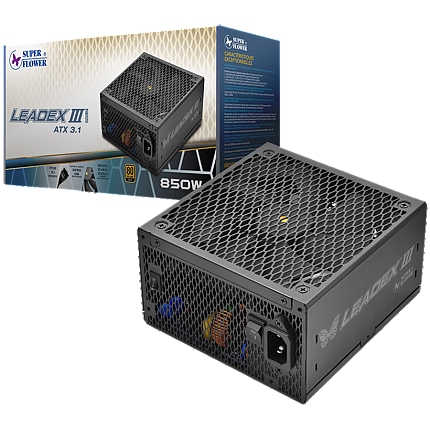 Super Flower Leadex III Gold 850W ATX 3.1, 80 Plus Gold, Fully Modular, Flat Black Cables, 140mm Fan, 150mmx150mmx86mm, 7 Year Warranty