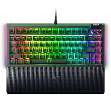 Razer BlackWidow V4 75% Phantom Green Edition, US Layout, Razer Chroma RGB, Hot-swappable Design, Detachable Type C Cable, PCB & Case sound dampening foam, Up to 8,000 Hz polling rate, Doubleshot ABS Keycaps, Magnetic Plush Leatherette