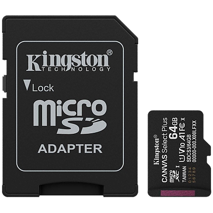 Kingston 64GB microSDXC Canvas Select Plus Gen3 100MB/s A1 Card + Adapter