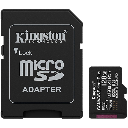 Kingston 128GB microSDXC Canvas Select Plus Gen3 150MB/s A1 Card + Adapter