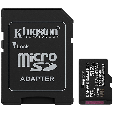 Kingston 512GB microSDXC Canvas Select Plus Gen3 150MB/s A1 Card + Adapter
