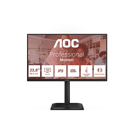 AOC 24E4U, 23.8" IPS WLED, 1920x1080@120Hz, 4ms GtG, 300cd m/2, 1500:1, 20M:1 DCR, Adaptive Sync, FlickerFree, Anti Blue Light, 2Wx2, Tilt, Height Adjust, Pivot, Swivel, D-SUB, HDMI, USB Hub