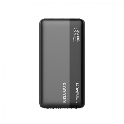 CANYON Power Bank PB-240, 25000mAh PD140W display power bank,Size160.0x82x27 mm Weight 508+-10g, Dark Grey