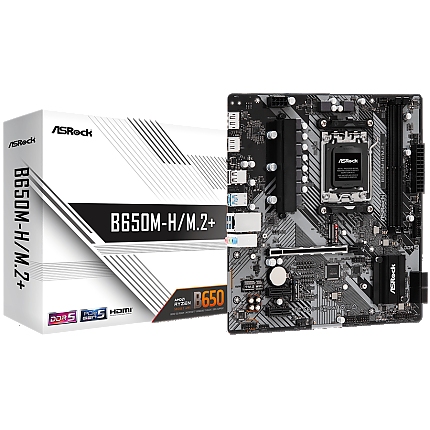 ASROCK B650M-H M.2PLUS AM5 Socket, 2x DDR5 5200 Dual Channel RAM, PCIe 4.0 x16, 3.0 x16, 3x M.2 socket, 4x SATA 6GB, 12x USB, 7.1 Audio, 2.5GB LAN, mATX