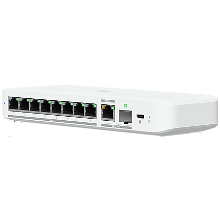 Ubiquiti switch USW-FLEX-2.5G-8-POE 8-port 2.5 GbE PoE++, 10 GbE PoE+++ input port for power / SFP+ port combo