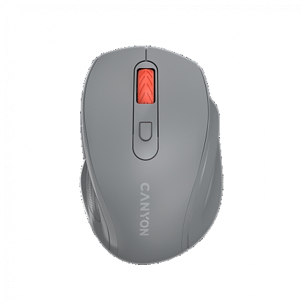 Canyon 6 buttons wireless 2.4Ghz mouse, MX8650A Sensor, DPI up to 1600,Injection case, 3 M life times left and right switches, 2xAAA battery, ABS material. Size: 105x71x40mm, Weight: 59g, Dark grey