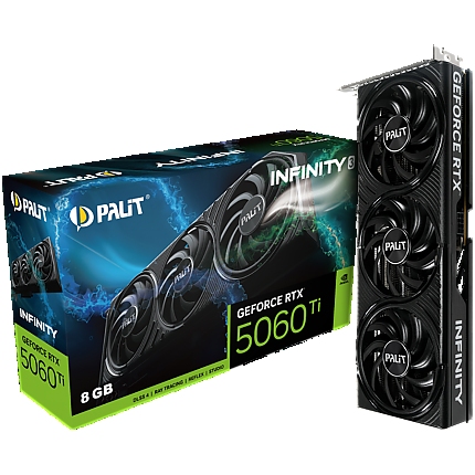 PALIT GeForce RTX 5060 Ti Infinity 3 8GB GDDR7 128 bit, 1x HDMI 2.1b, 3x DP 2.1b, 3 Fan, 1x 8-pin pwr connector, 600W, 291.9 x 116.6 x 41.3 mm, NE7506T019P1-GB2062S