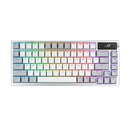 Asus ROG Azoth 75 Wireless DIY Custom Gaming Keyboard, OLED display, Gasket-Mount, Three-Layer Dampening, Hot-Swappable Pre-lubed ROG NX Red Switches & Keyboard Stabilizers, PBT Keycaps, RGB-White
