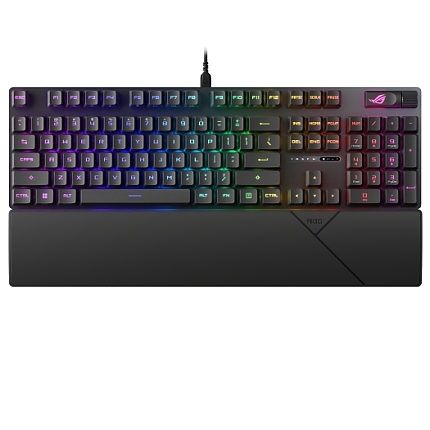 Asus ROG Strix Scope II RX Gaming Keyboard, IP57, Dampening Foam, Pre-lubed ROG RX Red Optical Switches, UV-Coated ABS Keycaps, multi-function controls, Xbox Game Bar function hotkeys, RGB-Black