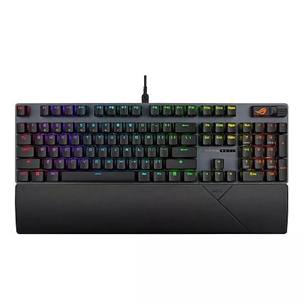 Asus ROG Strix Scope II X gaming keyboard with hot-swappable ROG NX mechanical switches V2, sound-dampening foam, PBT doubleshot keycaps, streaming hotkeys, multi-function controls, three tilt angles, and wrist rest, Black