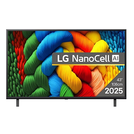 LG 43NANO80A3B, 43" 4K HDR Smart Nano Cell TV, 3840x2160, DVB-T2/C/S2, AI Alpha 7, HDR 10 PRO, webOS 25, ThinQ AI, VRR, ALLM, HGiG, WiFi, Clear Voice, AI Upscaling, Bluetooth, Hdmi e-ARC , CI, LAN, AirPlay2, Chromecast, 2 Pole stand, Black