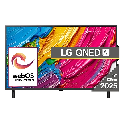 LG 43QNED80A3A, 43" 4K QNED HDR Smart TV, 3840x2160, DVB-T2/C/S2, a7 AI Processor, HDR10 / HLG, webOS 25 ThinQ, VRR / ALLM / HGiG, 4K Upscaling, WiFi 5, Voice Controll, Bluetooth 5.1, AirPlay 2, LAN, CI, HDMI, SPDIF, Google Cast, 2 pole Stand