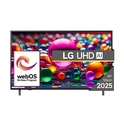 LG 50UA75003LA, 50" 4K UltraHD TV 4K (3840x2160), DVB-T2/C/S2, webOS 25 Smart, ThinQ AI, Alpha 7 AI Processor, WiFi, HDR10 pro, HLG, ALLM/HGiG, 4K Upscaling, AI Sound pro, Multiple View, HDMI eARC, LAN, USB, Bluetooth, Google Cast, 2 Pole Stand, Black
