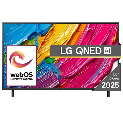 LG 50QNED80A3A, 50" 4K QNED HDR Smart TV, 3840x2160, DVB-T2/C/S2, Alpha 7 AI Processor, HDR10 / HLG, webOS 25 ThinQ, VRR / ALLM / HGiG, 4K Upscaling, WiFi 5, Voice Controll, Bluetooth 5.1, AirPlay 2, LAN, CI, HDMI, SPDIF, Google Cast, 2 pole Stand
