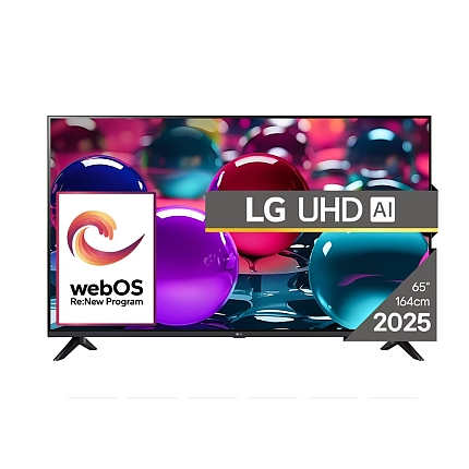 LG 65UA73003LA, 65" 4K UltraHD TV 4K (3840x2160), DVB-T2/C/S2, webOS 25 Smart, ThinQ AI, Alpha 7 AI Processor, WiFi, HDR10 pro, HLG, ALLM/HGiG, 4K Upscaling, AI Sound pro, Multiple View, HDMI eARC, LAN, USB, Bluetooth, Google Cast, 2 Pole Stand, Black