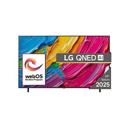LG 65QNED80A3A, 65" 4K QNED HDR Smart TV, 3840x2160, DVB-T2/C/S2, Alpha 7 AI Processor, HDR10 / HLG, webOS 25 ThinQ, VRR / ALLM / HGiG, 4K Upscaling, WiFi 5, Voice Controll, Bluetooth 5.1, AirPlay 2, LAN, CI, HDMI, SPDIF, Google Cast, 2 pole Stand