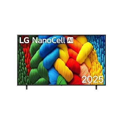 LG 75NANO80A3B, 75" 4K HDR Smart Nano Cell TV, 3840x2160, DVB-T2/C/S2, AI Alpha 7, HDR 10 PRO, webOS 25, ThinQ AI, VRR, ALLM, HGiG, WiFi, Clear Voice, AI Upscaling, Bluetooth, Hdmi e-ARC , CI, LAN, AirPlay2, Chromecast, 2 Pole stand, Black