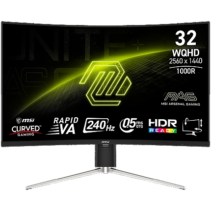 MSI MAG 325CQRXF E2 Gaming Monitor, 31.5" 240Hz, WQHD (2560x1440) 16:9, Rapid VA, 0.5ms, 300nits, 3500:1, 178/178, AMD FreeSync Premium, Adjustable Stand, 1x DP, 2x HDMI, 1x Type-C, 1x Headphone out, 3Y Warranty