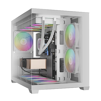 Gamdias кутия Case mATX - AURA GC10M v2 White - 3 x 120 mm A-RGB, USB-C, Tempered Glass