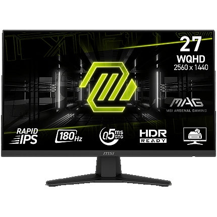 MSI MAG 274QF Gaming Monitor, 27" 180Hz, WQHD (2560x1440) 16:9, Rapid IPS Anti-glare, 0.5ms, 250nits, 1000:1, 178/178, AMD FreeSync, 1x DP, 2x HDMI, 1x Headphone out, 3Y Warranty