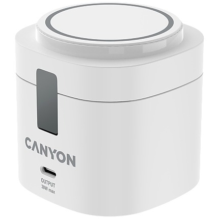 Canyon 4 in 1 Wireless Charging Stand, 30W max, Size: 70x70x70.3mm, weight: 414g, with 65W charger and 1M cable, white