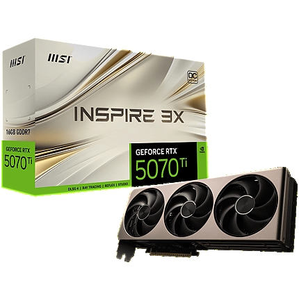MSI Video Card Nvidia GeForce RTX 5070 TI 16G INSPIRE 3X OC, 16GB GDDR7, 256bit, Effective Memory Clock: 28000MHz, Boost: 2482 MHz, 8960 CUDA Cores, PCIe 5.0, 3x DP 2.1b, HDMI 2.1b, Triple Fan, 1x16pin, 750W Recommended PSU, 3Y