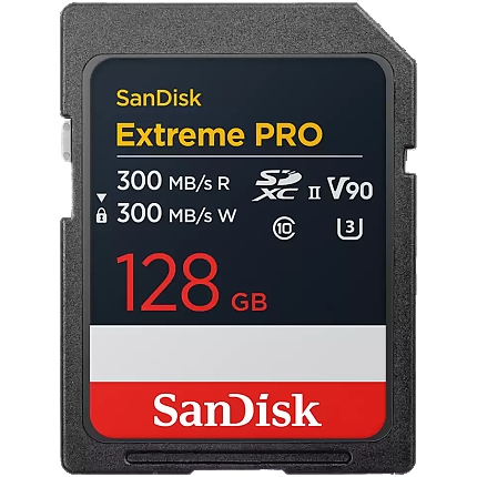 SANDISK Extreme PRO 128GB SDXC Memory Card, 300MB/s Read & Write speeds, 8K, V90, UHS-II